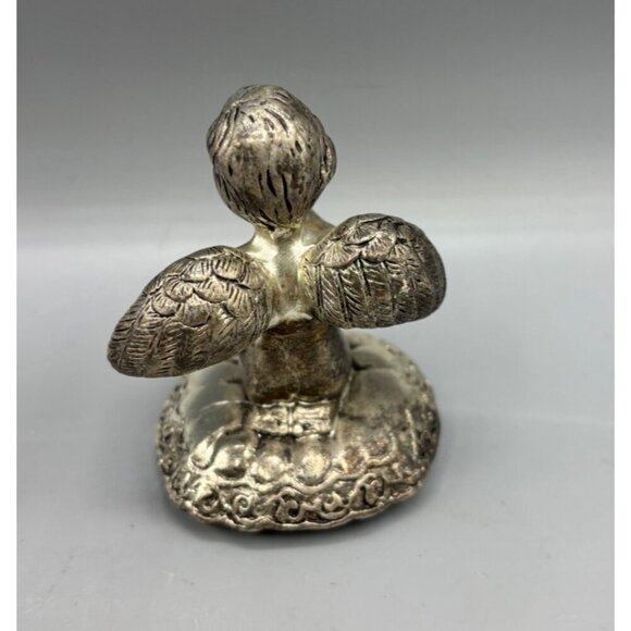 Vtg Silver‎ Plated Cherub Angel Figurine Blowing Kiss Decor Religious - Picture 3 of 6